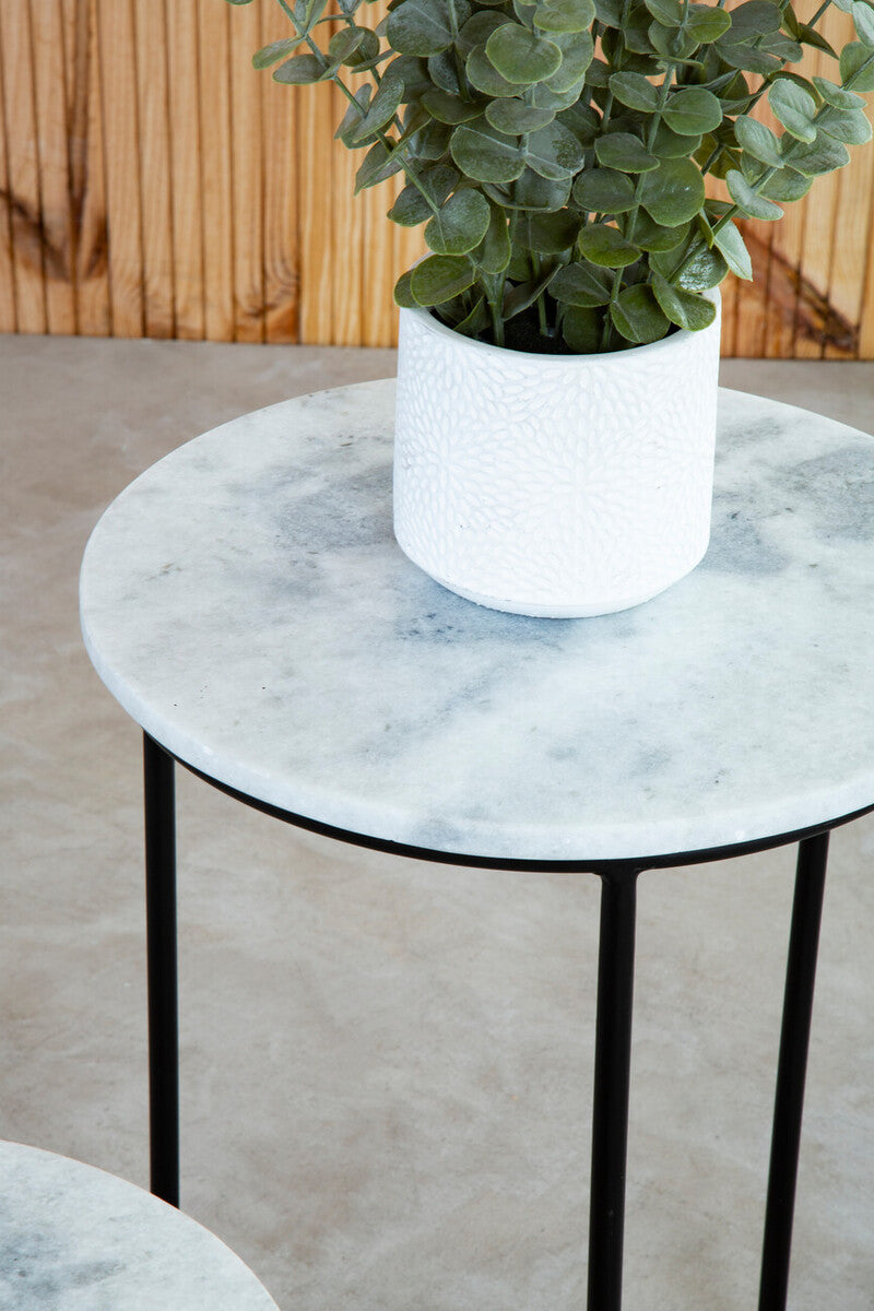 Mandoli Nest Of 2 White Marble Top Side Tables