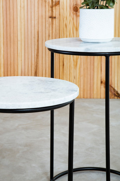 Mandoli Nest Of 2 White Marble Top Side Tables