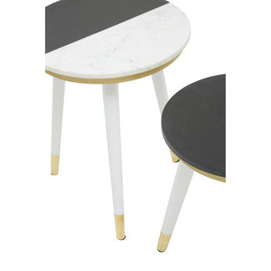Nirav Black And White Marble Side Table