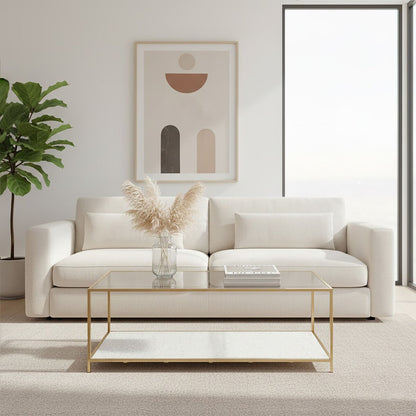 Novi Glass And White Terrazzo Gold Frame Coffee Table