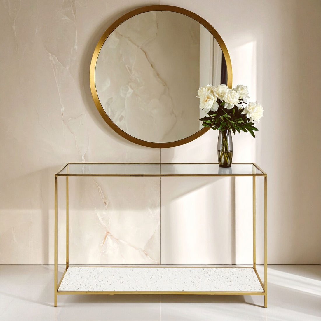 Novi Glass And Gold Frame Console Table