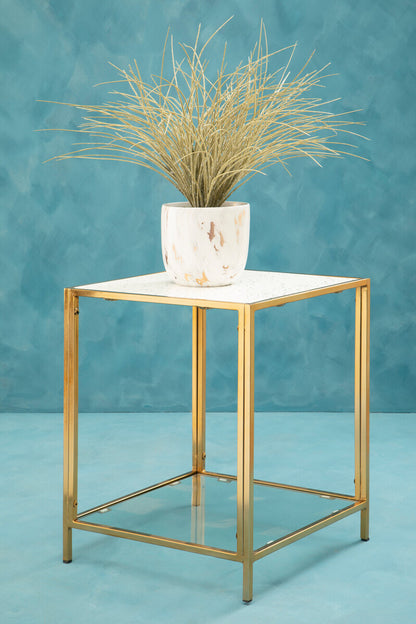 Novi Glass Top And Gold Frame Side Table