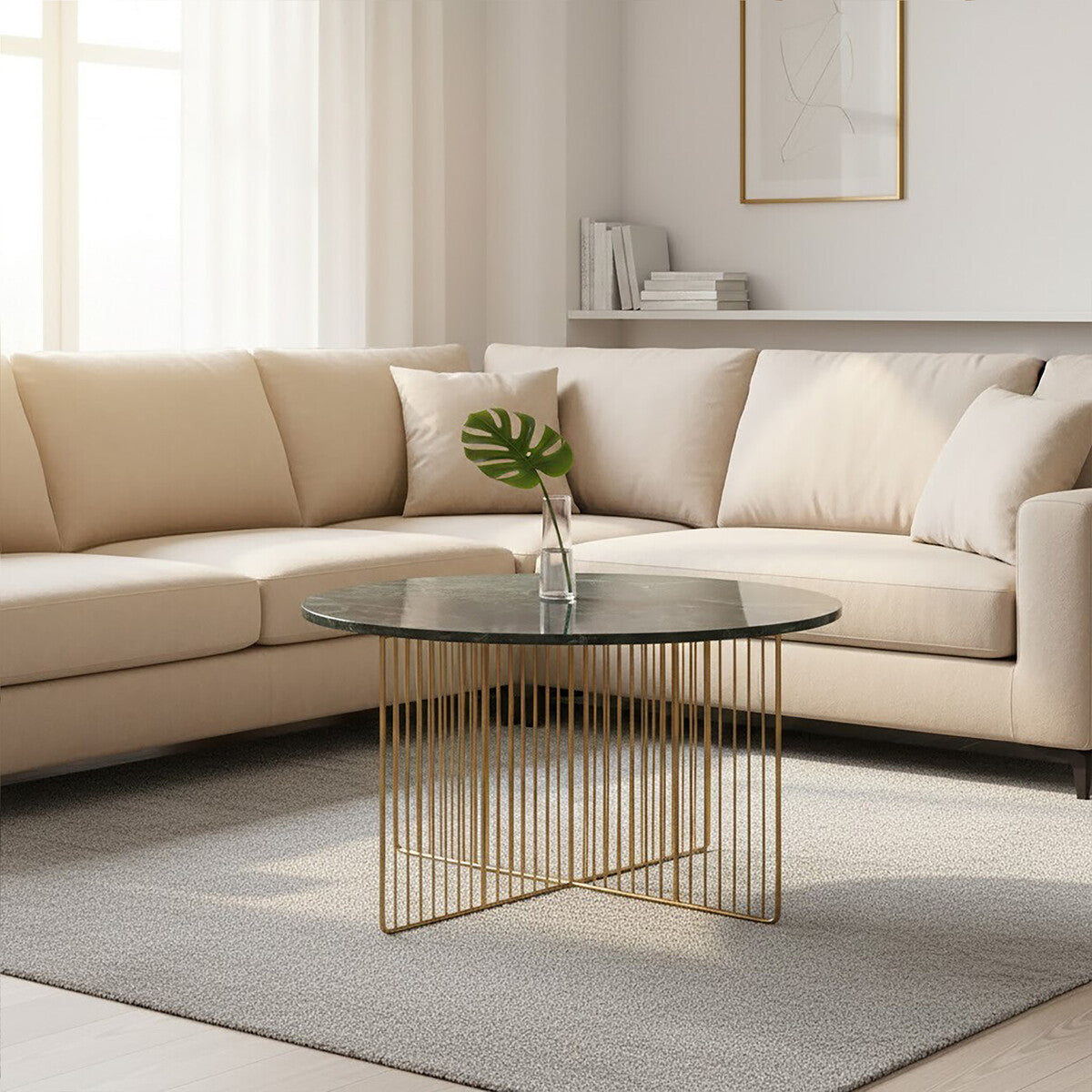 Nirav Green Marble And Gold Frame Coffee Table