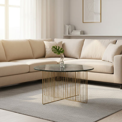 Nirav Green Marble And Gold Frame Coffee Table