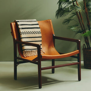 Inca Antique Brown Leather and Teak Wood Sling Chair