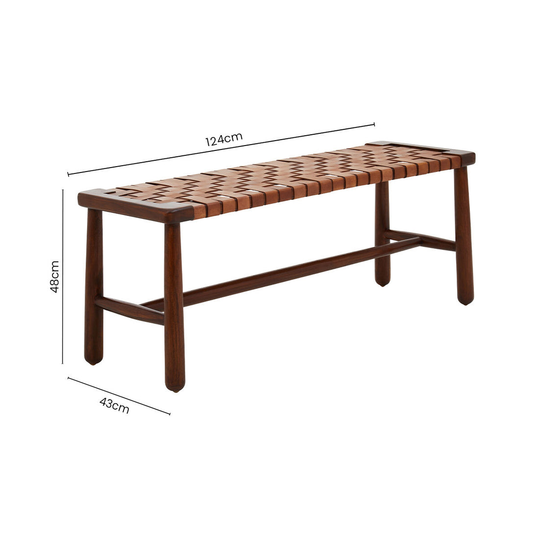 Inca Tan Leather Lattice Design Bench with Wood Frame