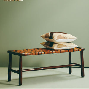Inca Tan Genuine Leather Woven Bench