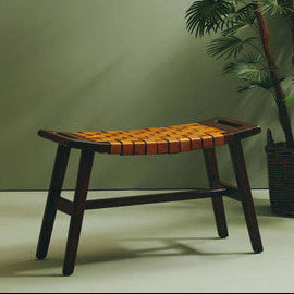 Inca Tan Genuine Leather Woven Pouffe