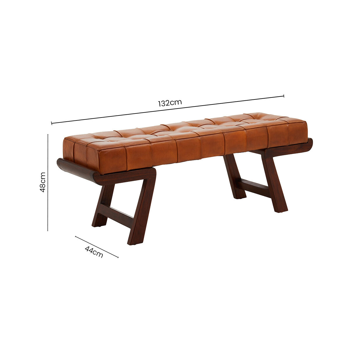 Inca Brown Genuine Leather Button Tufted Bench