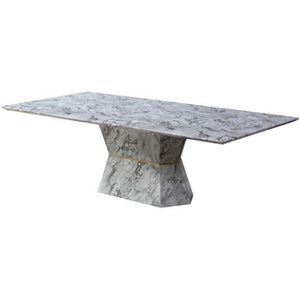 Grey Marble Rectangular Dining Table with Geometric Multifaceted Base | Spezia