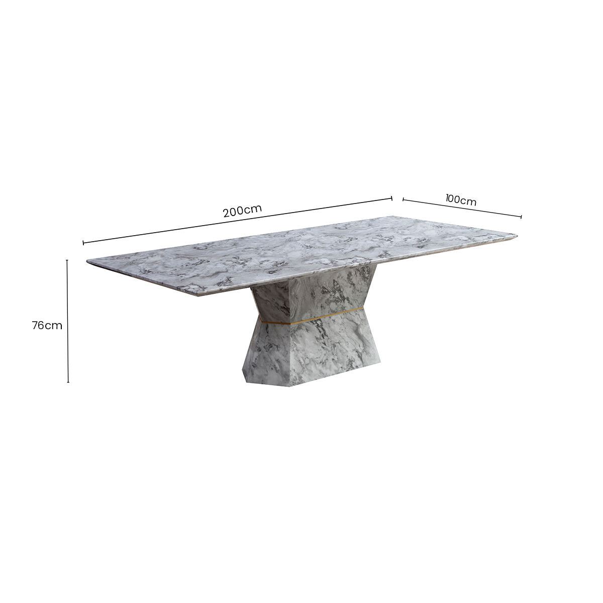 Grey Marble Rectangular Dining Table with Geometric Multifaceted Base | Spezia