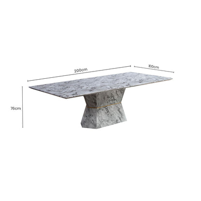 Grey Marble Rectangular Dining Table with Geometric Multifaceted Base | Spezia