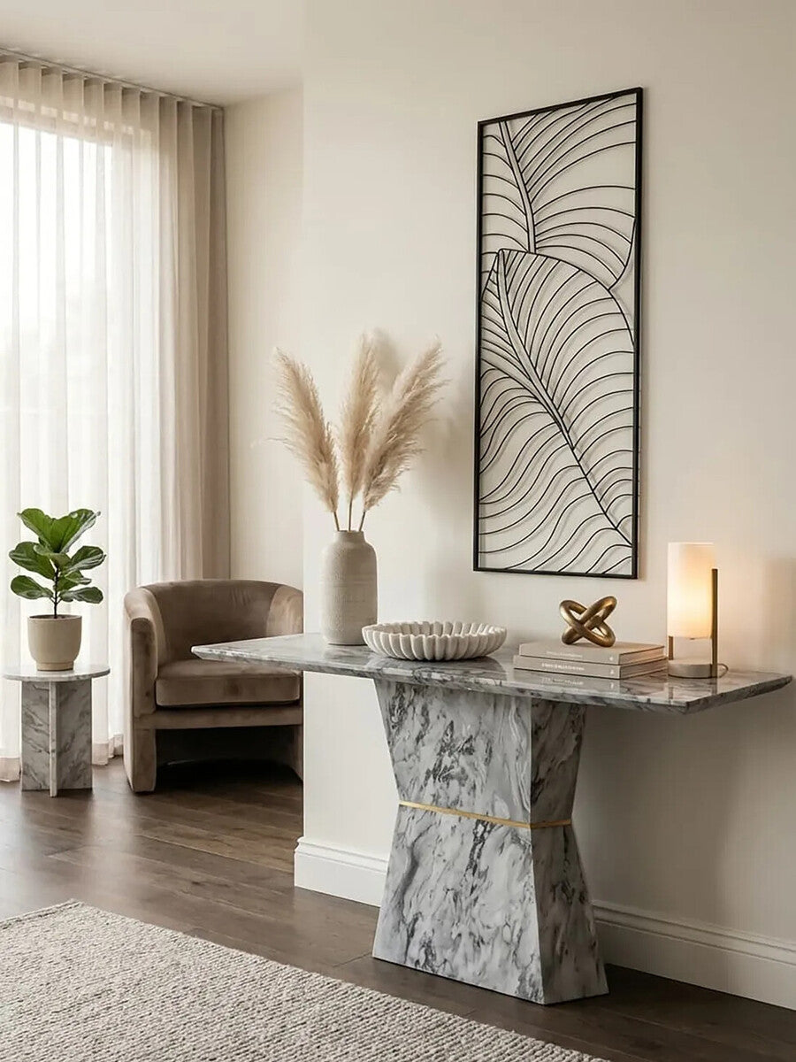 Grey Marble Console Table with Multifaceted Base, Spezia