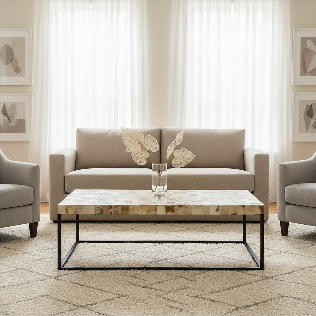 Obra Cream Mother of Pearl Rectangle Coffee Table - Image 1