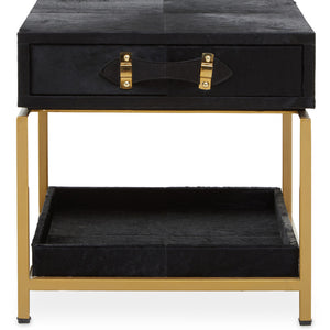 Kensington Townhouse Black Hair on Leather 1 Drawer Bedside Table
