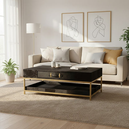 Kensington Townhouse Hair On Leather Black And Gold Coffee Table