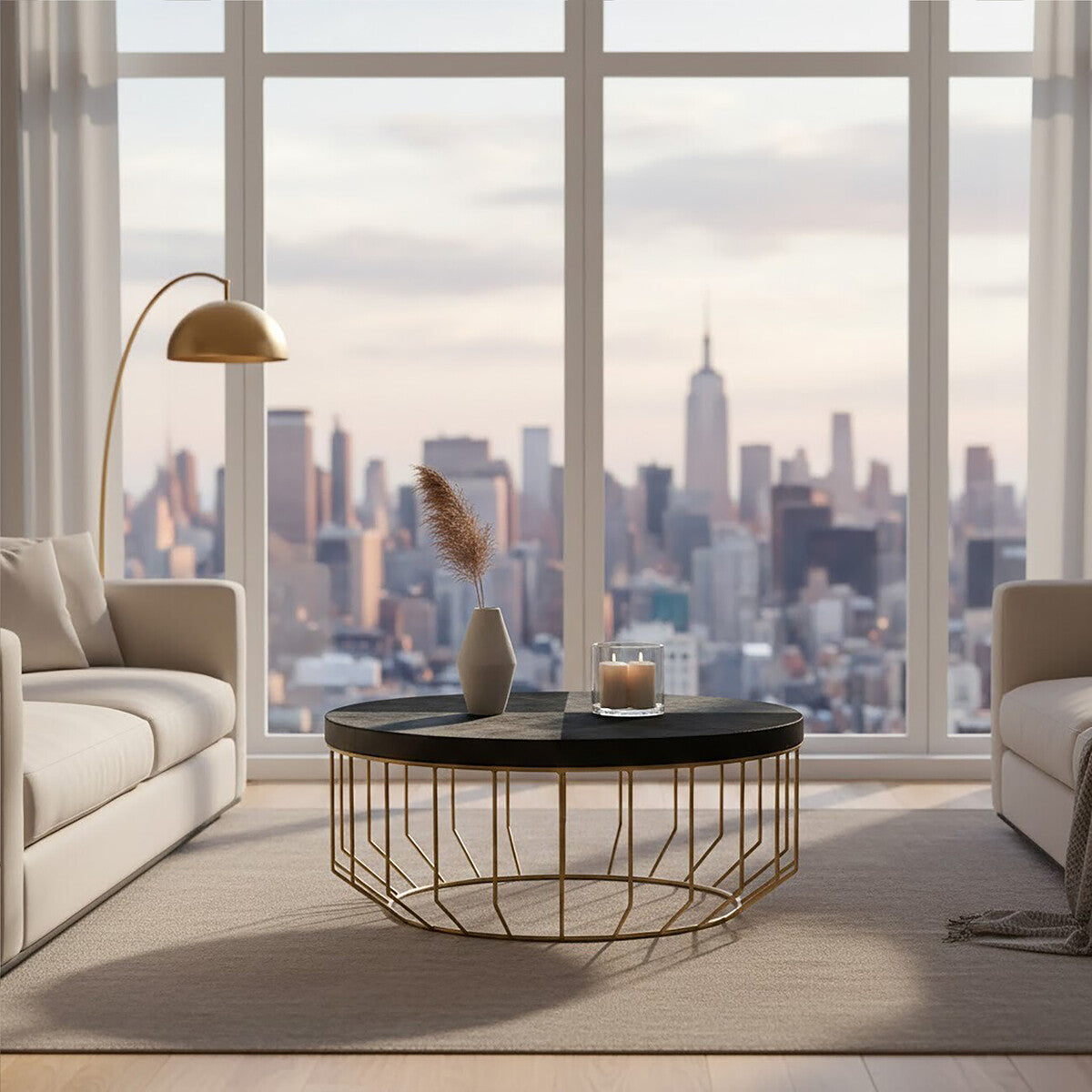 Kensington Townhouse Hair on Leather Round Coffee Table