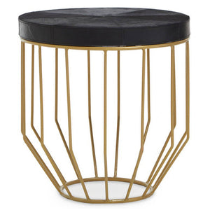 Kensington Townhouse Black Hair on Leather Side Table with Gold Frame