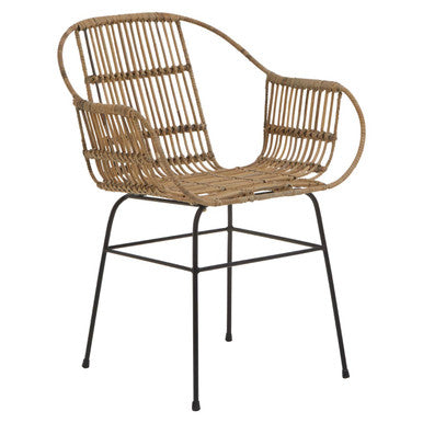 Java Natural Rattan With Black Metal Arm Chair