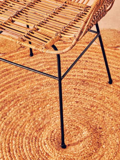 Java Natural Rattan With Black Metal Arm Chair