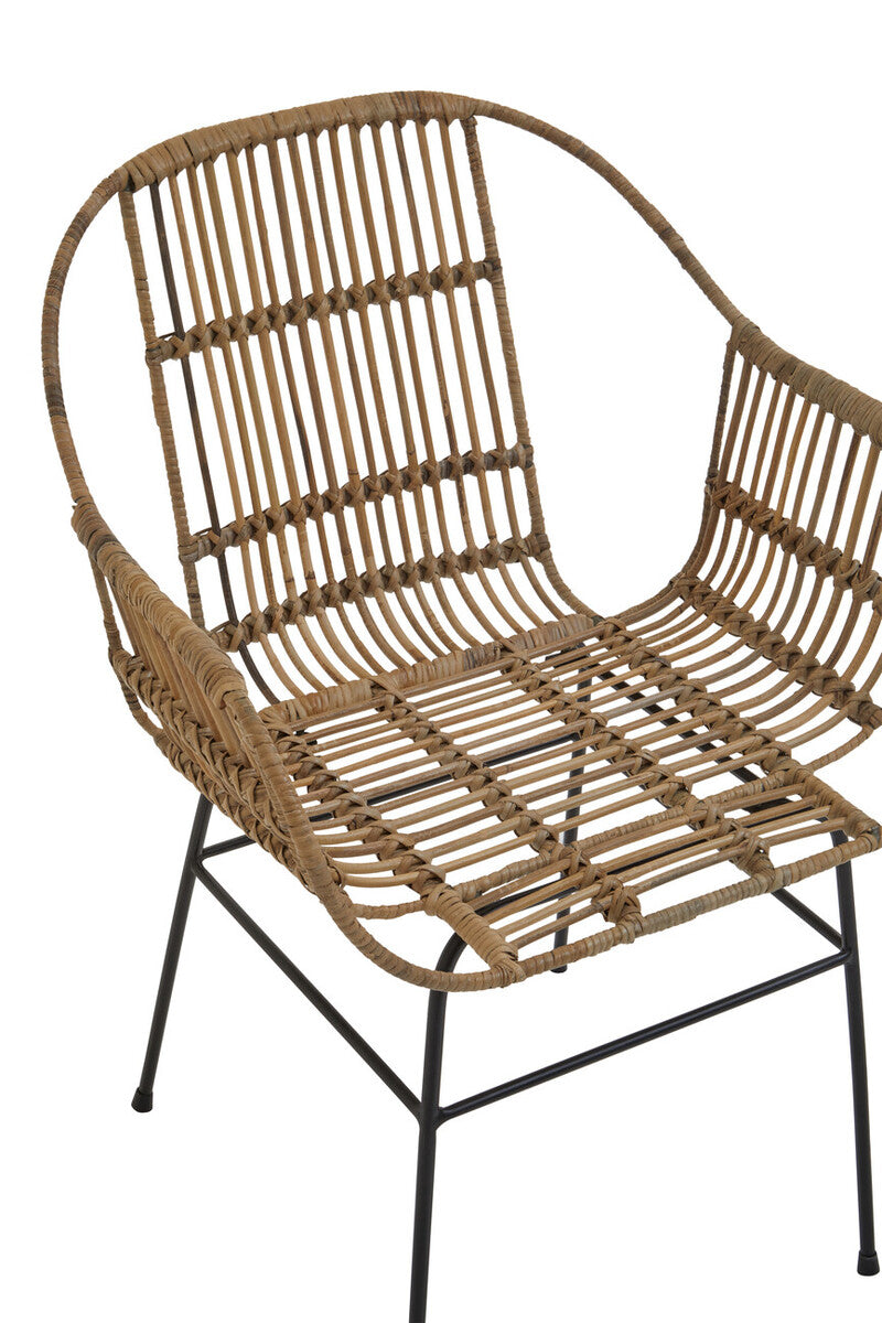 Java Natural Rattan With Black Metal Arm Chair