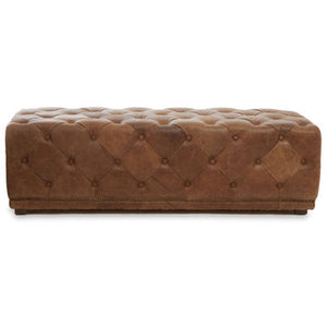 Hoxton Brown Leather Rectangular Chesterfield Ottoman