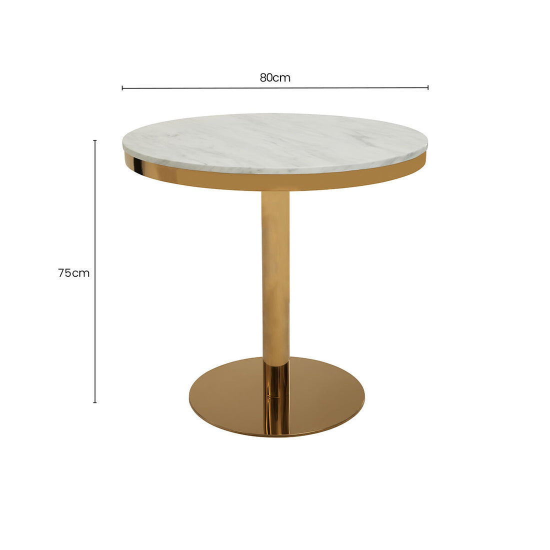White Marble Round Top Dining Table with Luxe Gold Finish Pedestal Base, Azalea