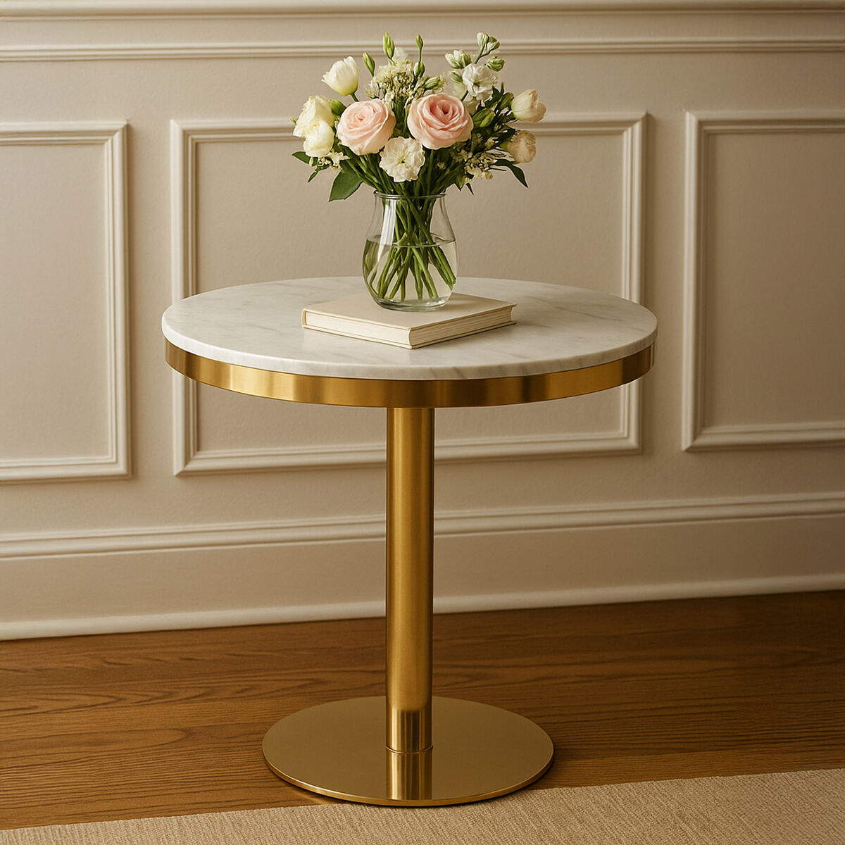 Azalea Round Marble Dining Table With Gold Base - Image 3