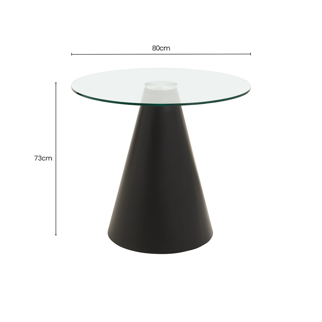 Clear Glass Round Top Dining Table with Black Conical Pedestal Base, Azalea