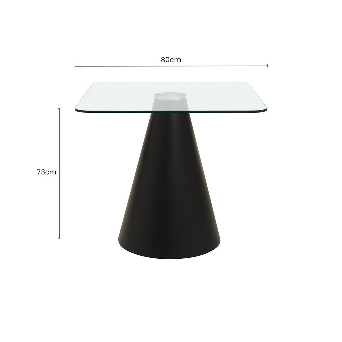 Clear Glass Square Top Dining Table with Black Conical Base, Azalea