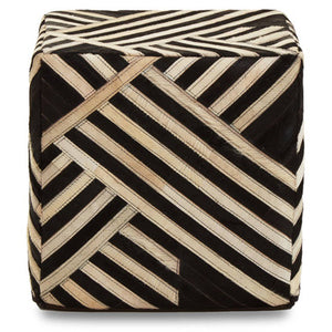 Bosie Safira Black And White Stripe Leather Pouffe