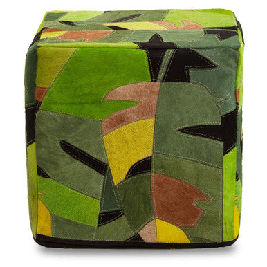 Safira Botanical Leather Pouffe