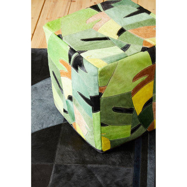 Safira Botanical Leather Pouffe
