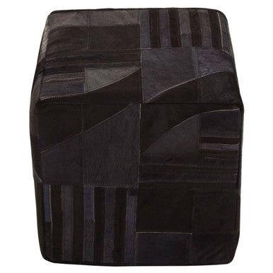 Bosie Safira Black And Grey Deco Print Leather Pouffe