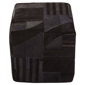 Bosie Safira Black And Grey Deco Print Leather Pouffe