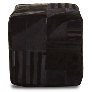 Bosie Safira Black And Grey Deco Hair on Leather Pouffe