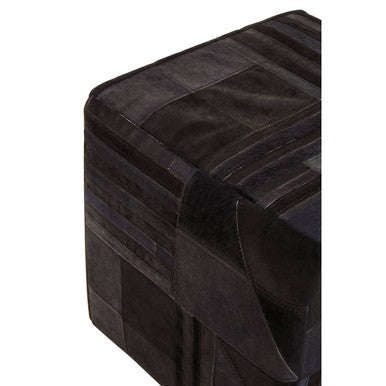 Bosie Safira Black And Grey Deco Hair on Leather Pouffe - Image 7