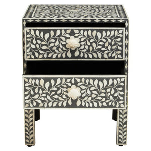 Fusion 2 Drawer Side Table with Bone Inlay