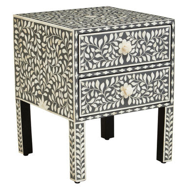 Fusion 2 Drawer Side Table with Bone Inlay