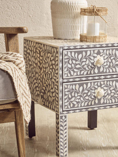 Fusion 2 Drawer Side Table with Bone Inlay