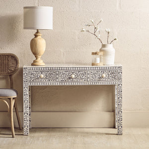 Fusion Grey Bone Inlay 3 Drawer Desk
