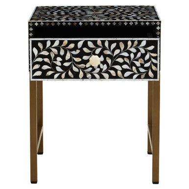 Fusion 1 Drawer Side Table with Bone Inlay