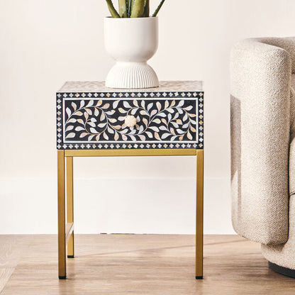 Fusion 1 Drawer Side Table with Bone Inlay - Image 1