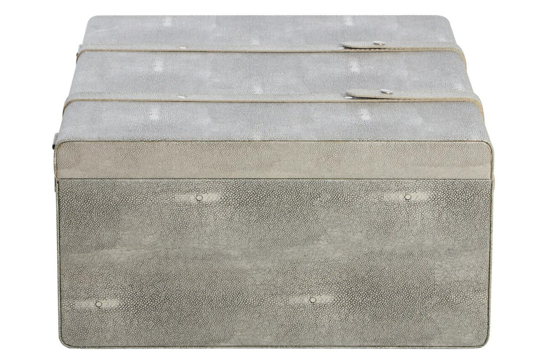 Cardona Set Of Three Grey Shagreen Effect Storage Trunks