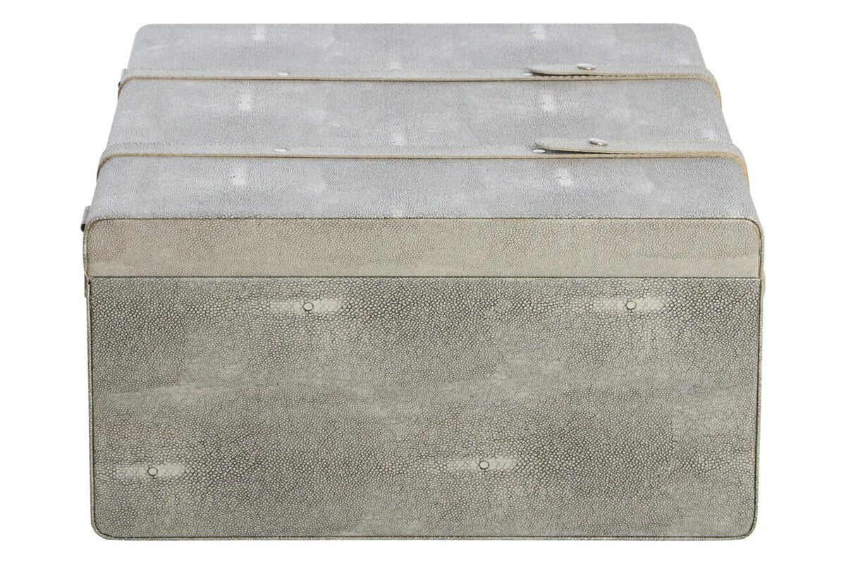 Cardona Set Of Three Grey Shagreen Effect Storage Trunks