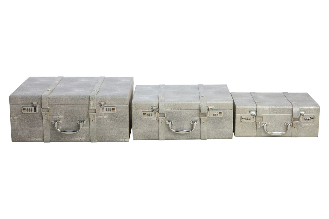 Set of Three Grey Shagreen Effect Storage Trunks | Cardona