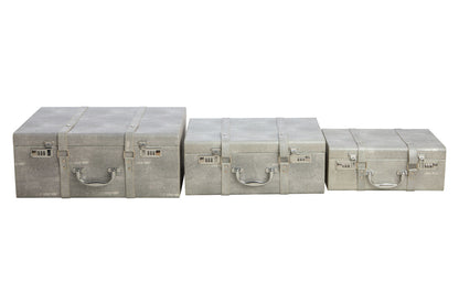 Set of Three Grey Shagreen Effect Storage Trunks | Cardona