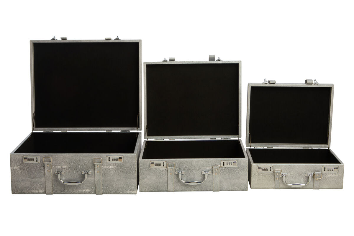 Set of Three Grey Shagreen Effect Storage Trunks | Cardona