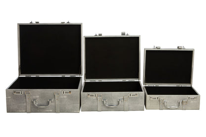 Set of Three Grey Shagreen Effect Storage Trunks | Cardona