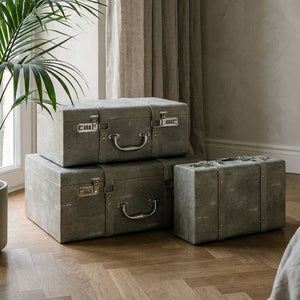 Cardona Grey Shagreen Effect Set of 3 Storage Trunks
